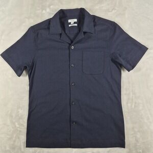 Reiss Button Up Shirt Men's Medium Dark Blue Short Sleeve Comfort Cuban Collar